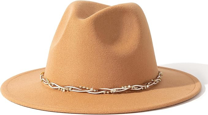 Lisianthus Classic Womens Fedora Hat Wide Brim Panama Dress Hat with Shiny Belt | Amazon (US)