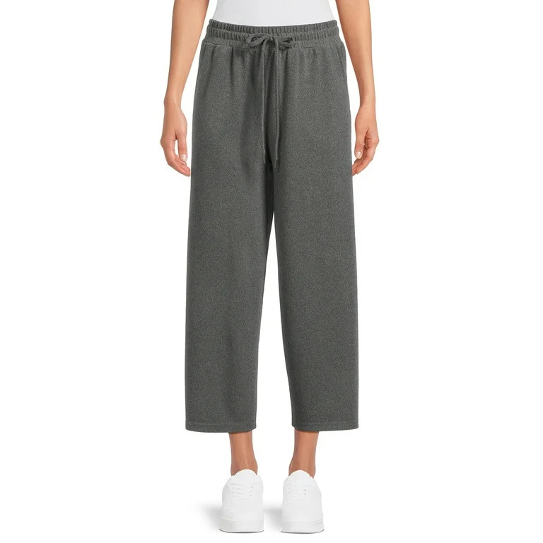 Time and Tru Women’s Mid-Rise Brushed Hacci Pull-on Cropped Wide Leg Pants | Walmart (US)