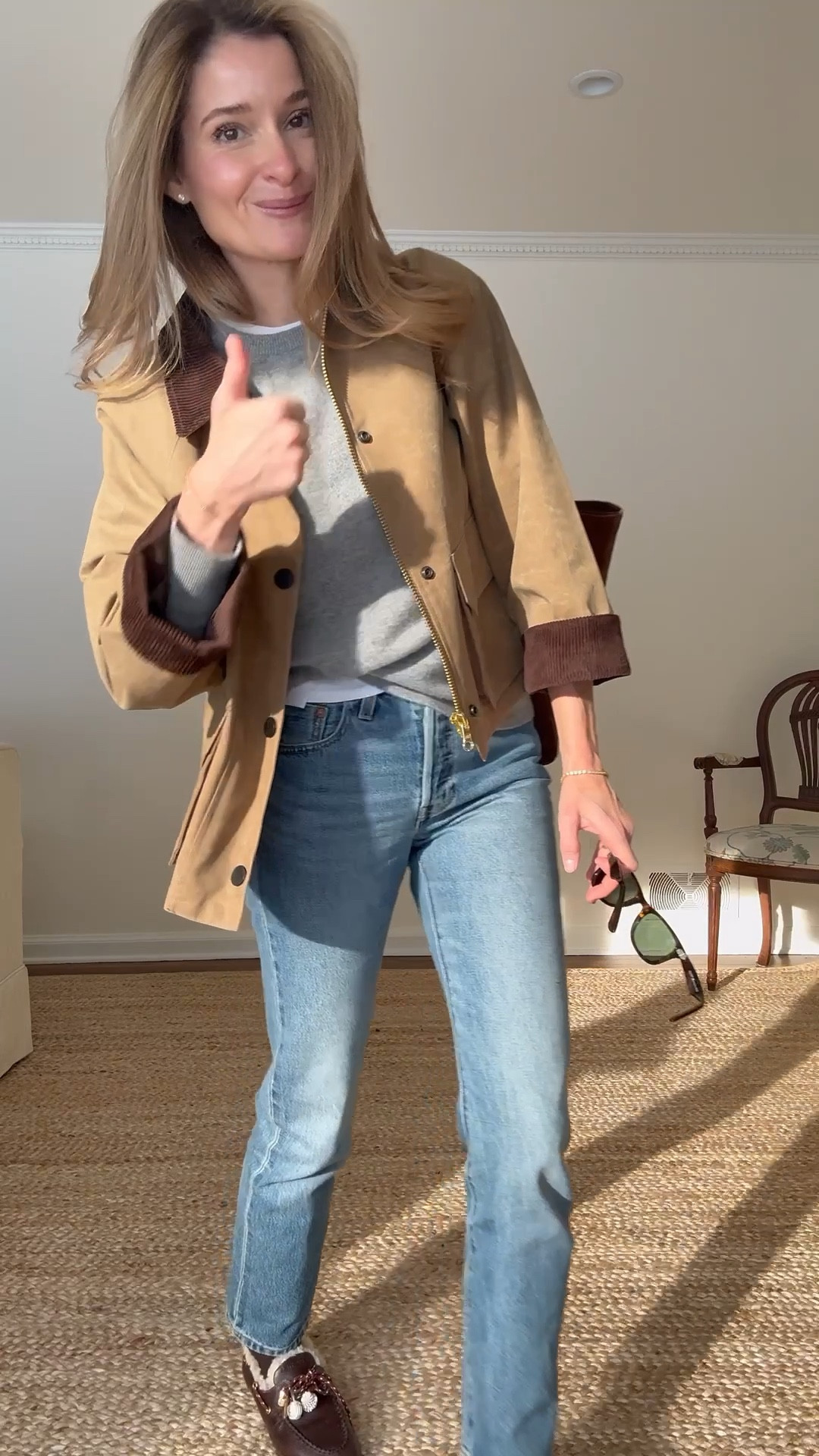 Great basics paired with a few statement pieces today.  Classic jeans and sweater with new Alex Mill Chiltern Cropped Jacket and Larroude Cyprus fur lined boat shoe take this outfit from basic to elevated. 

Sizing notes...jeans: 25x30 (true size but they are rigid so if between size up 1); sweater: small (my true size); Tee: small (my true size); shoes: 38 (these run small. Definitely size up 1 and consider 1.5 if you have wider feet); jacket: XS (I typically take an XS in jackets which is 1 size down from everything else I wear) 

#LTKWorkwear #LTKootd #LTKSeasonal