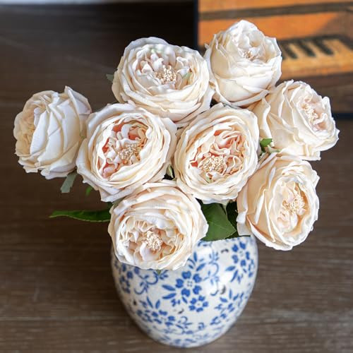 DUYONE Fake Flowers for Decoration Home Decor Artificial Flowers Austin Rose Peony Latex Fake Flower Living Room Decoration Vivid Pink Roses Peonies (Champagne 4pcs) | Amazon (US)