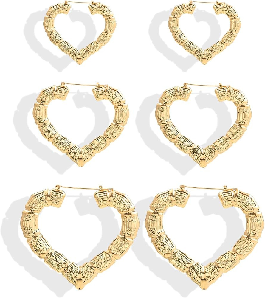 Bamboo Earrings for Women 90s Outfits for Women Large Good Hoop Earrings Trendy Gold Heart Earrin... | Amazon (US)
