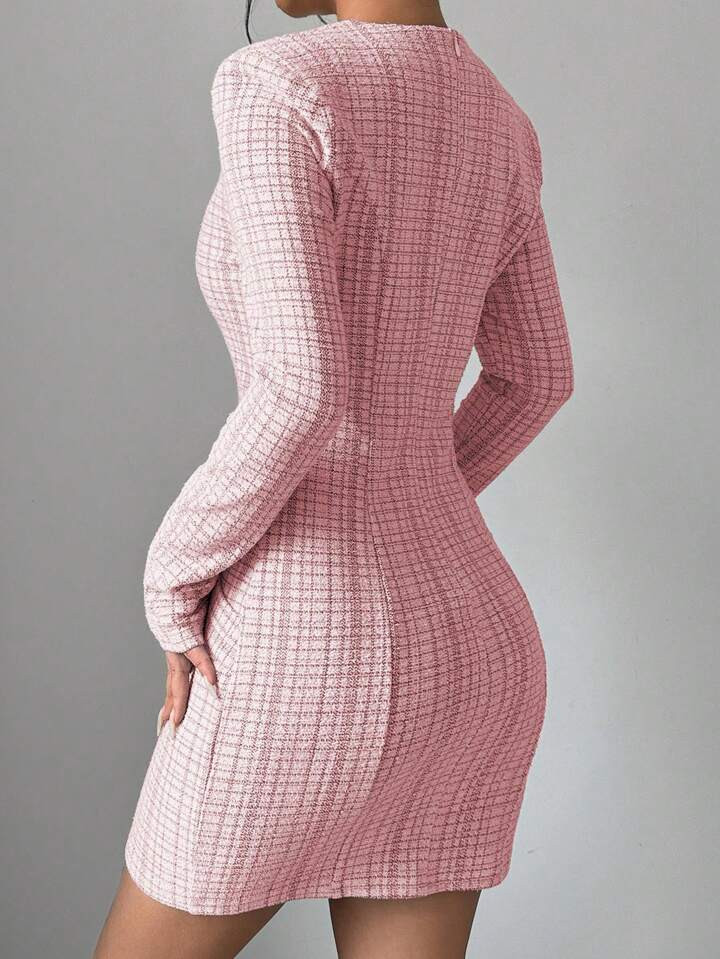 Elenzga Women Autumn Elegant Plaid Button Front Fitted Dress For New Year Clothes | SHEIN