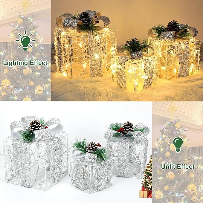 Christmas Decorations - TRWYMZ Set of 3 Christmas Light up Present Boxes Ornament,Outdoor Present... | Amazon (US)