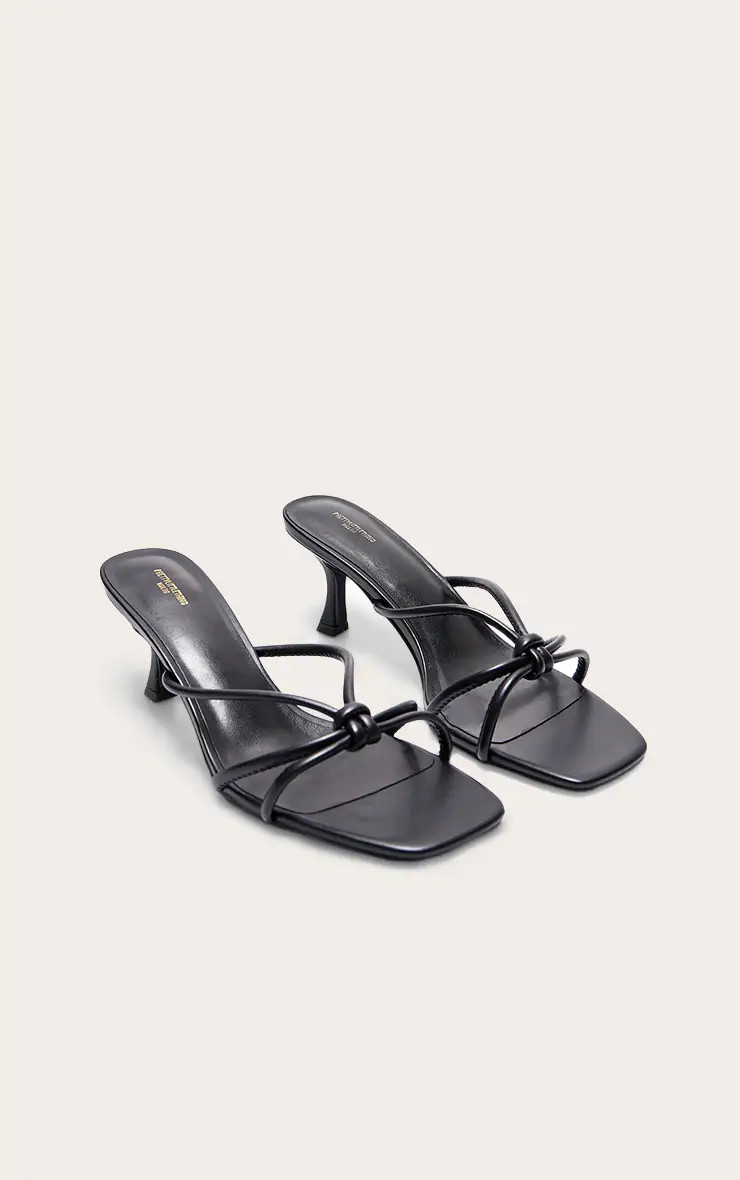 Black Wide Fit PU Square Toe Knotted Heeled Mules | PrettyLittleThing UK