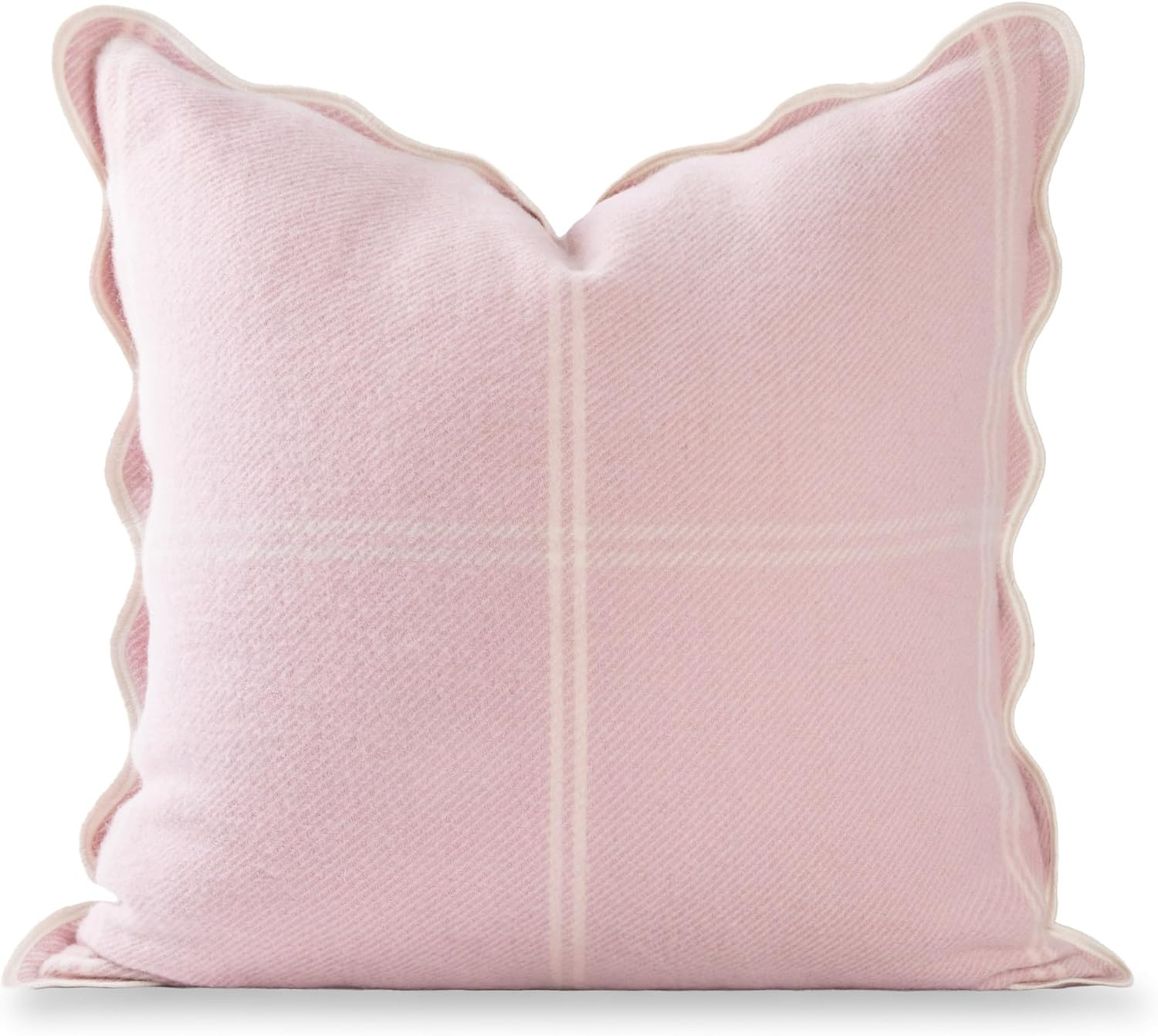 Hofdeco Premium Wool Windowpane Scalloped Throw Pillow Cover, 20x20, Pink | Amazon (US)