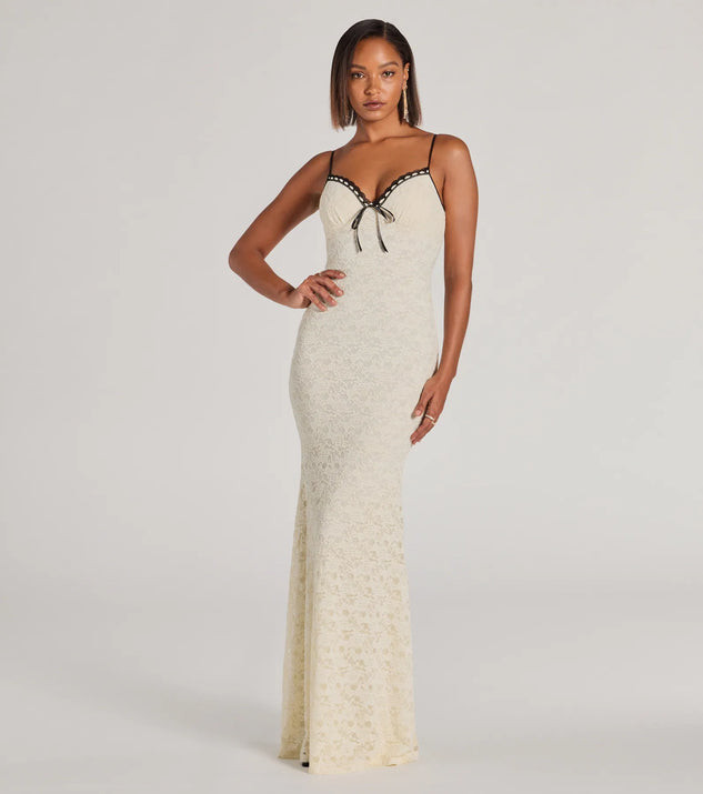 Glinda V-Neck Bow Lace Mermaid Formal Dress | Windsor Stores