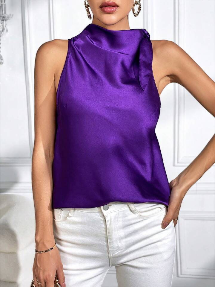 SHEIN Privé Sleeveless Knot Side Satin Blouse | SHEIN USA | SHEIN