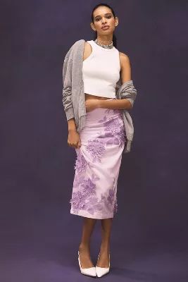 Maeve 3D Bloom Column Midi Skirt | Anthropologie (US)