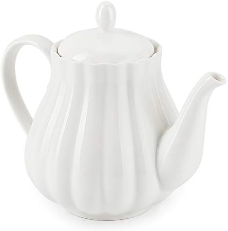 Sweese 222.101 Ceramic Teapot Pumpkin Fluted Shape, White - 28 Ounce | Amazon (US)