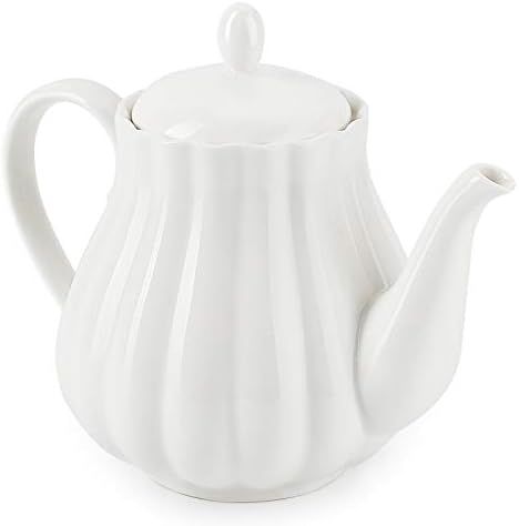 Sweese 222.101 Ceramic Teapot Pumpkin Fluted Shape, White - 28 Ounce | Amazon (US)