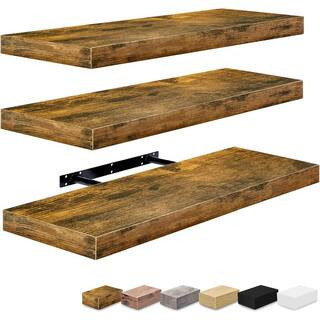 3-Pack Floating Shelves, 24 in. W x 9 in. D Walnut Decorative Wall Shelves with Invisible Brackets | The Home Depot
