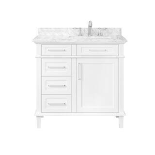 Sonoma 36 in. W x 22 in. D x 34 in. H Bath Vanity in White with White Carrara Marble Top | The Home Depot