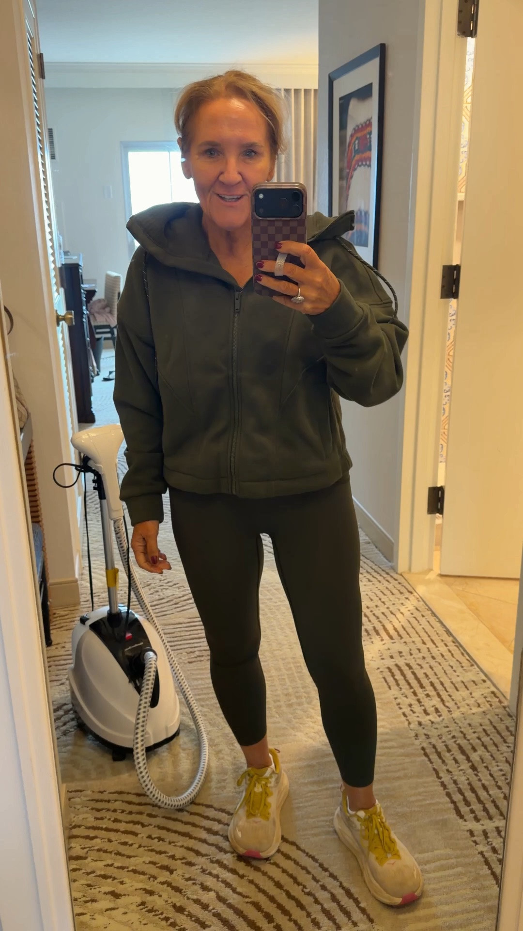 I love this olive green in the new spanx activewear. I believe that color is called. Monstera 
I wear a size medium
The hoodie is a cozy fleece and I’m so glad I brought it because everything inside is freezing with the air-conditioning

#LTKActive #LTKOver40 #LTKootd