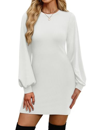 OFEEFAN Wedding Guest Dress Womens Early Fall Fashion 2025 Sweater Bodycon Dresses White S | Amazon (US)