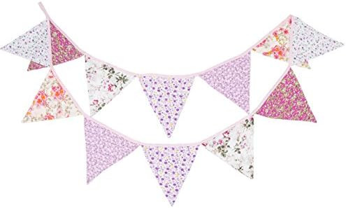 LOVENJOY Pink Floral 100% Cotton Bunting Banner for Girls Shabby Chic Wedding Birthday Decoration | Amazon (US)