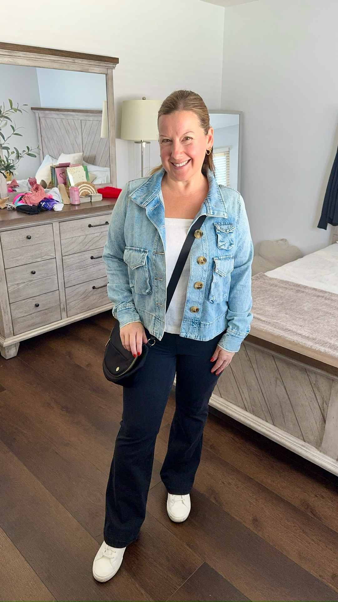 Day 3: Styling my Closet for Fall 🍂 Keeping it classic today with a denim jacket, flares, and sneakers—easy, comfy, and perfect for running around while still feeling put together. Sometimes the simplest pieces make the best outfits 🤍 

#LTKOver40 #LTKStyleTip #LTKPetite