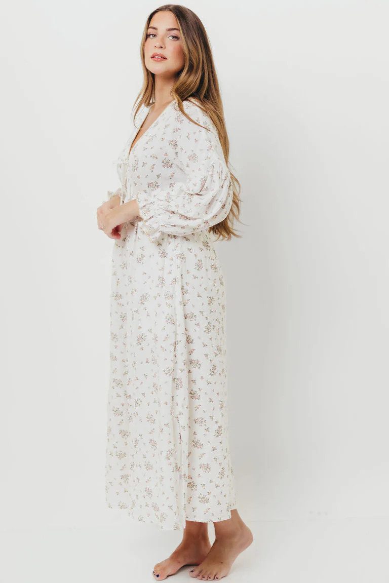 Hunter 100% Cotton Gauze Maxi Dress with Detail Trimming in Ivory Pink | Worth Collective