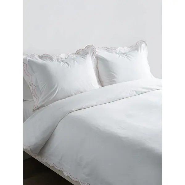 Embroidered Percale Crisp Cotton Double Scallopier Duvet Set and Sham | Bed Bath & Beyond