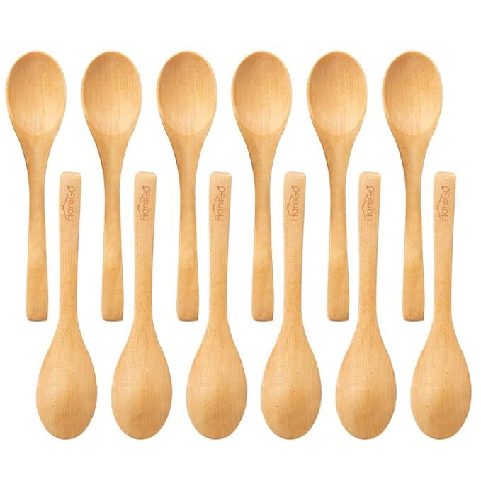 Handmade Wooden Spoon, 12 PCS Small Wooden Serving Spoons Condiments Salt Spoons Honey Teaspoon C... | Amazon (US)