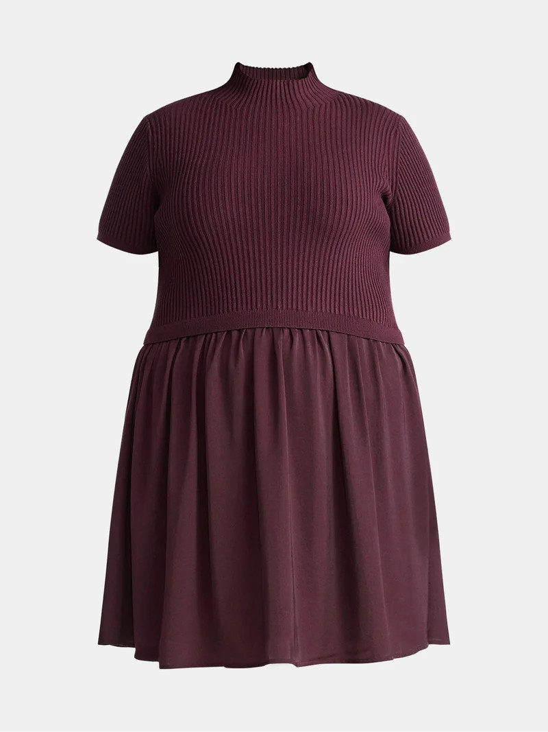 Terra & Sky Women's Plus Short Sleeve Mini Twofer Dress, Sizes 0X-5X | Walmart (US)