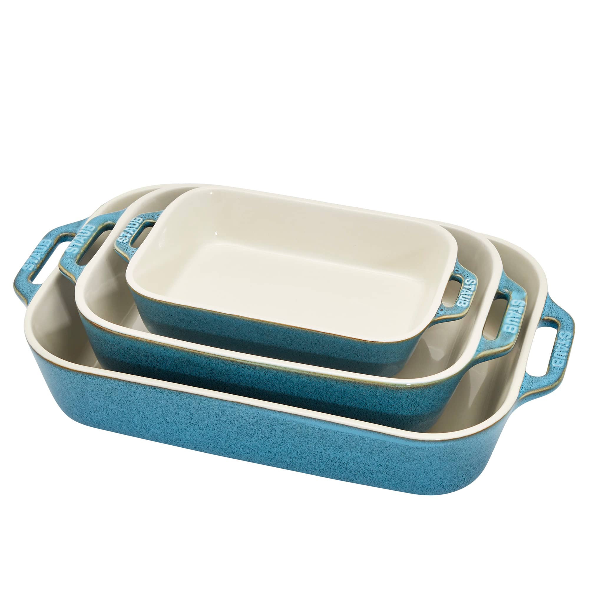 STAUB Ceramic 3pc Rectangular Baking Dish Set Rustic Turquoise one_size in Green | 40508-172-0 | Lowe's