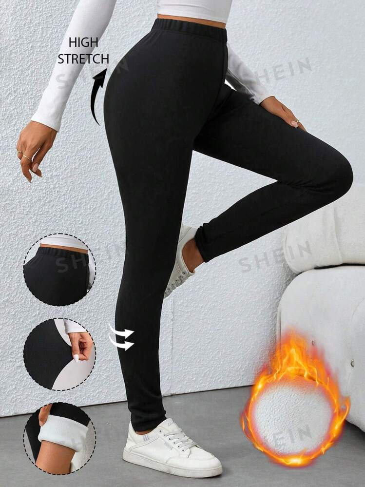SHEIN Tall Leggins casuales, ajustados y largos con forro térmico negro para mujeres altas en in... | SHEIN