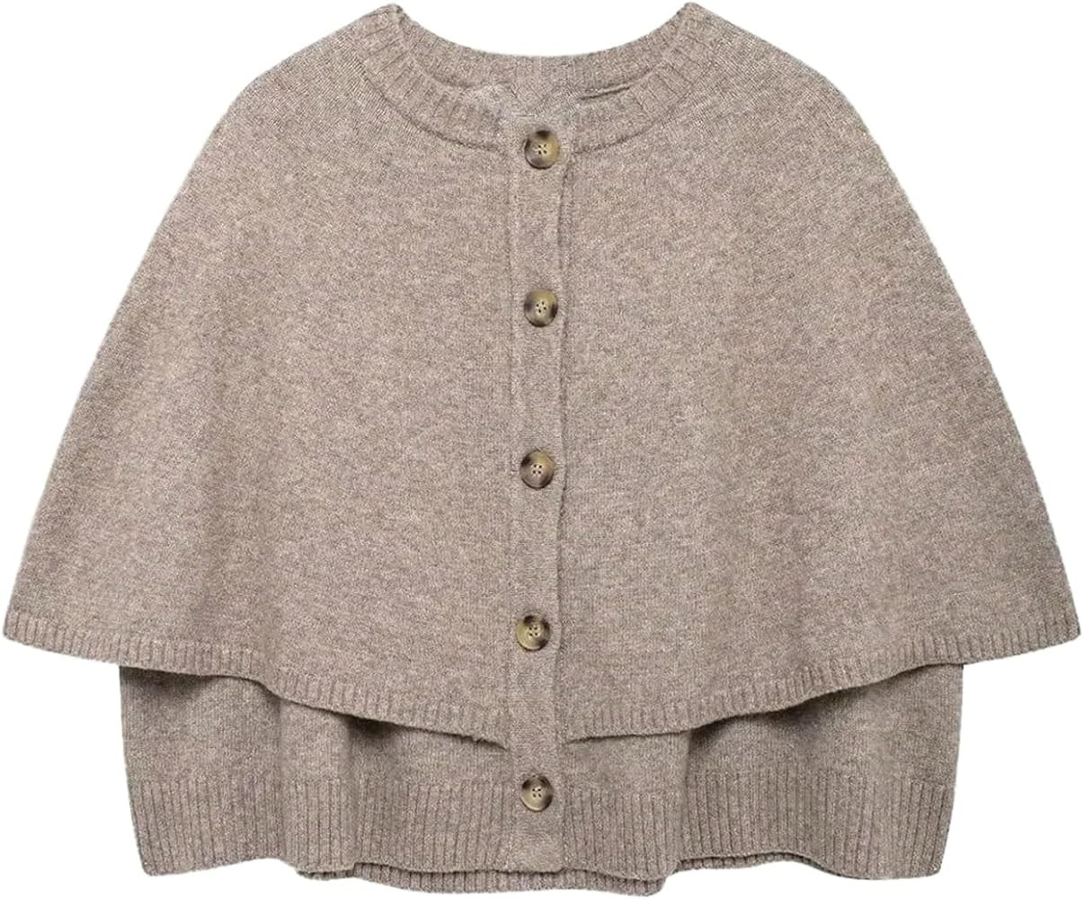 WDIRARA Women's Button Down Poncho Sweater Cape Sleeve Cardigan Vintage Knit Outerwear | Amazon (US)