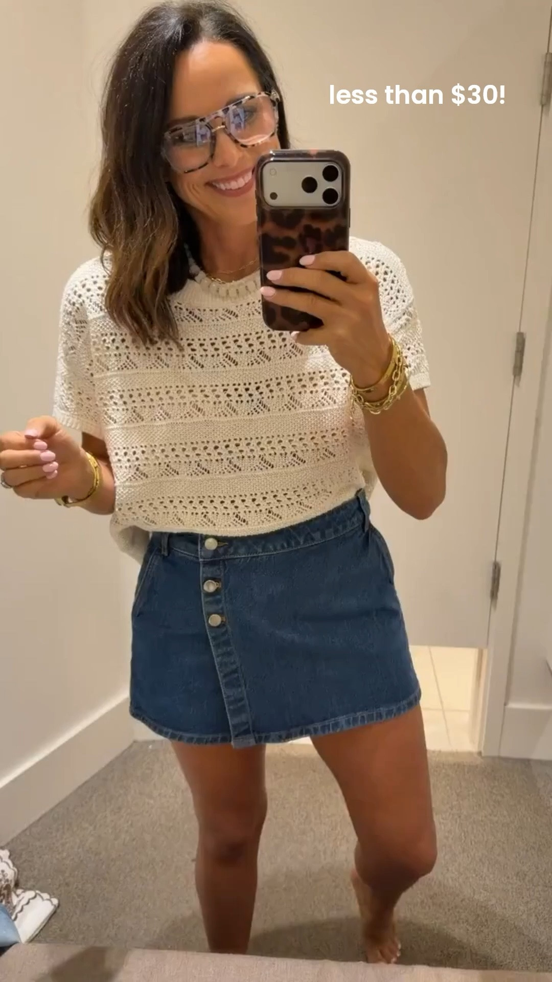 Okay this outfit is giving effortless summer coastal vibes and I’m obsessed 🤍 The crochet-style top is lightweight, comfy, and looks SO expensive paired with denim. And this skirt is such a flattering fit — cute, easy to style, and perfect for everyday wear. 

Even better… it’s currently 50% off 🙌 Such a good time to grab these pieces because they feel way more high-end than the price. This whole look would be so cute for vacation, brunch, shopping days, or casual summer nights. Loft seriously has some GOOD sales right now ✨

Size XS, 5’3 for reference