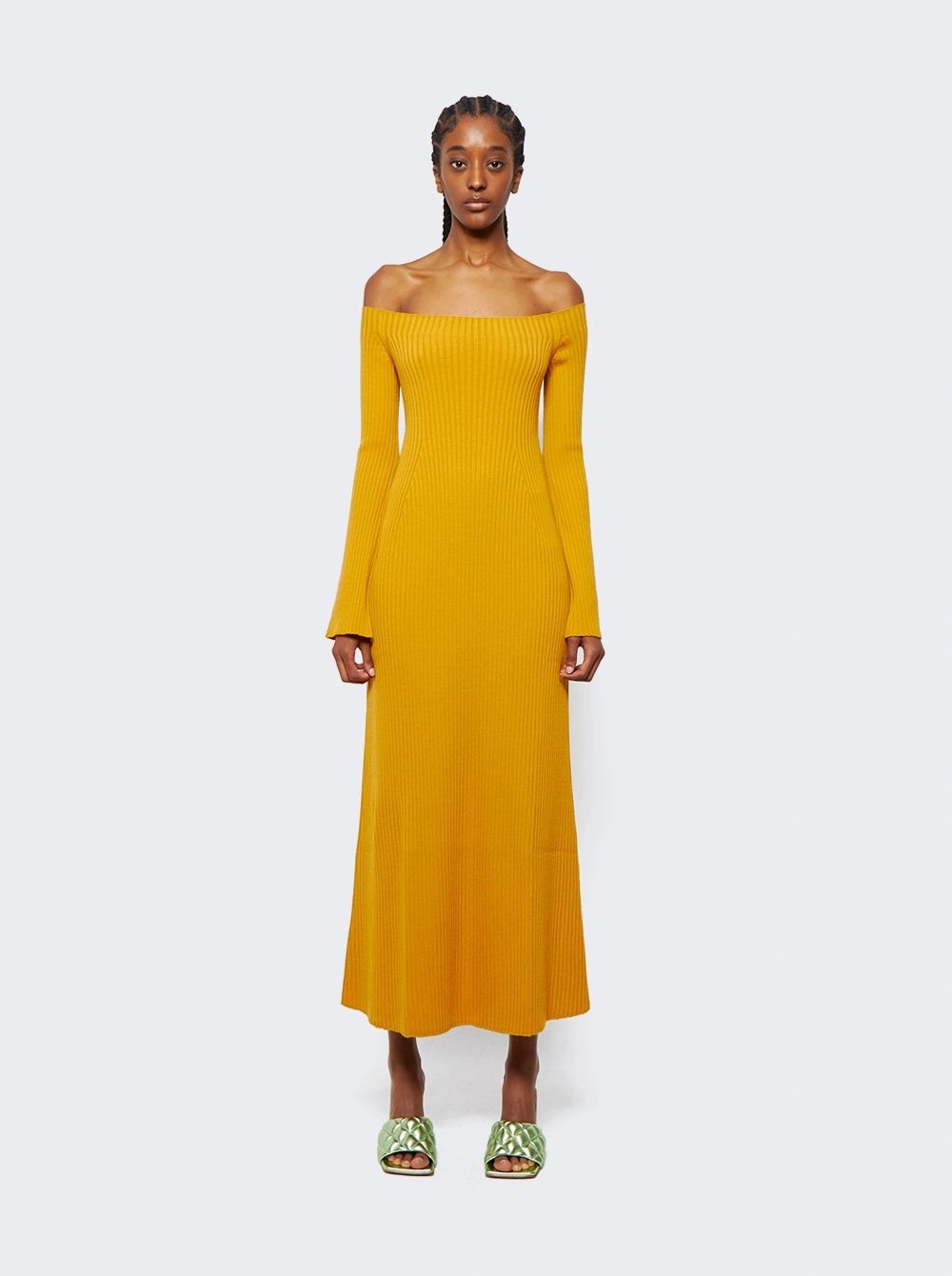 Ribbed Knit Midi Dress Sunlight Yellow | The Webster