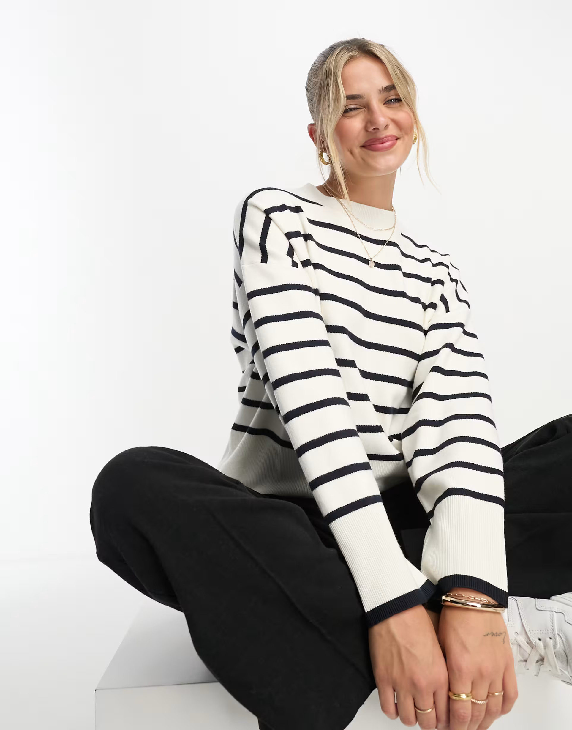Mango crew neck striped sweater in navy | ASOS (Global)