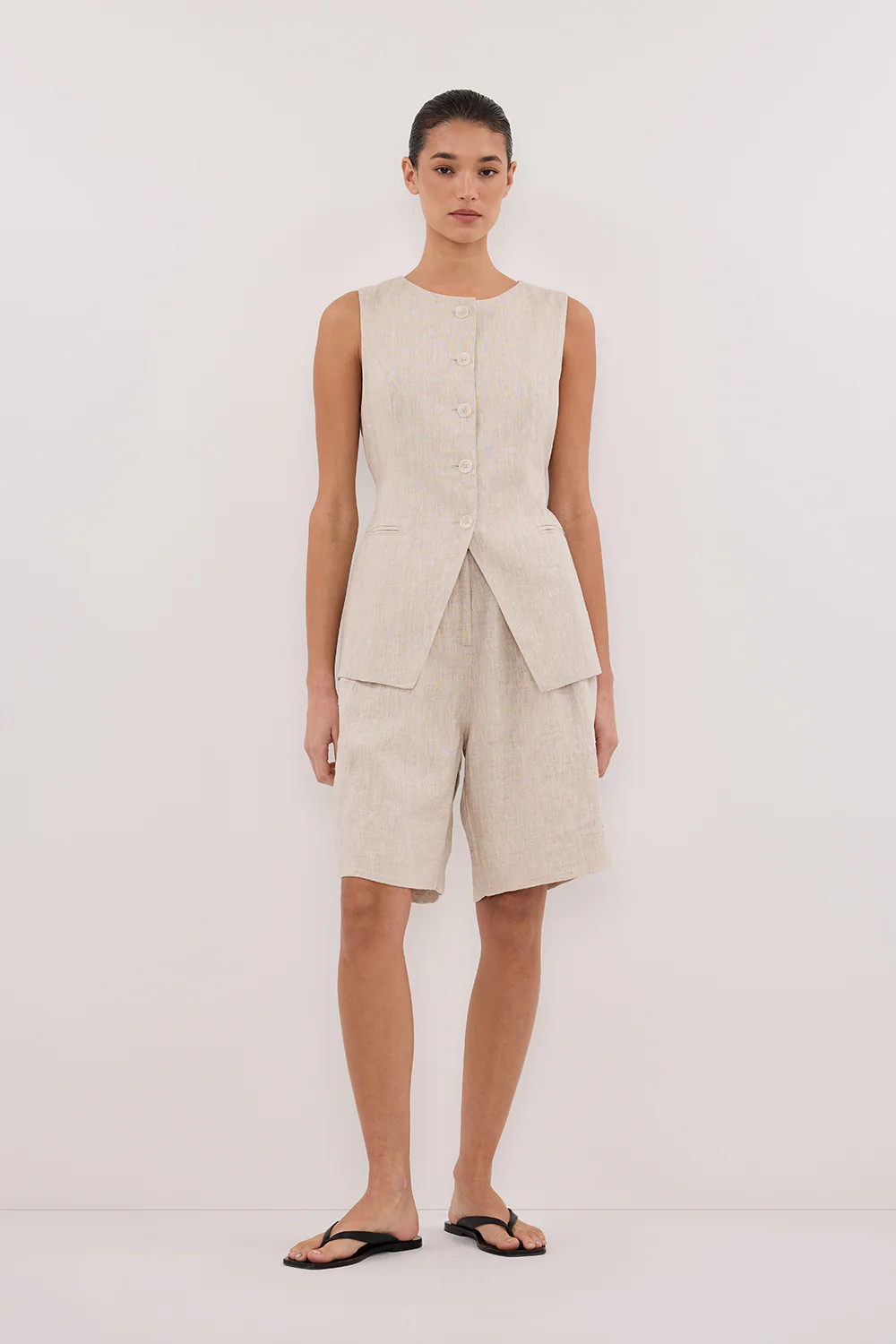 KAYLA NATURAL LINEN BERMUDA SHORT | DISSH