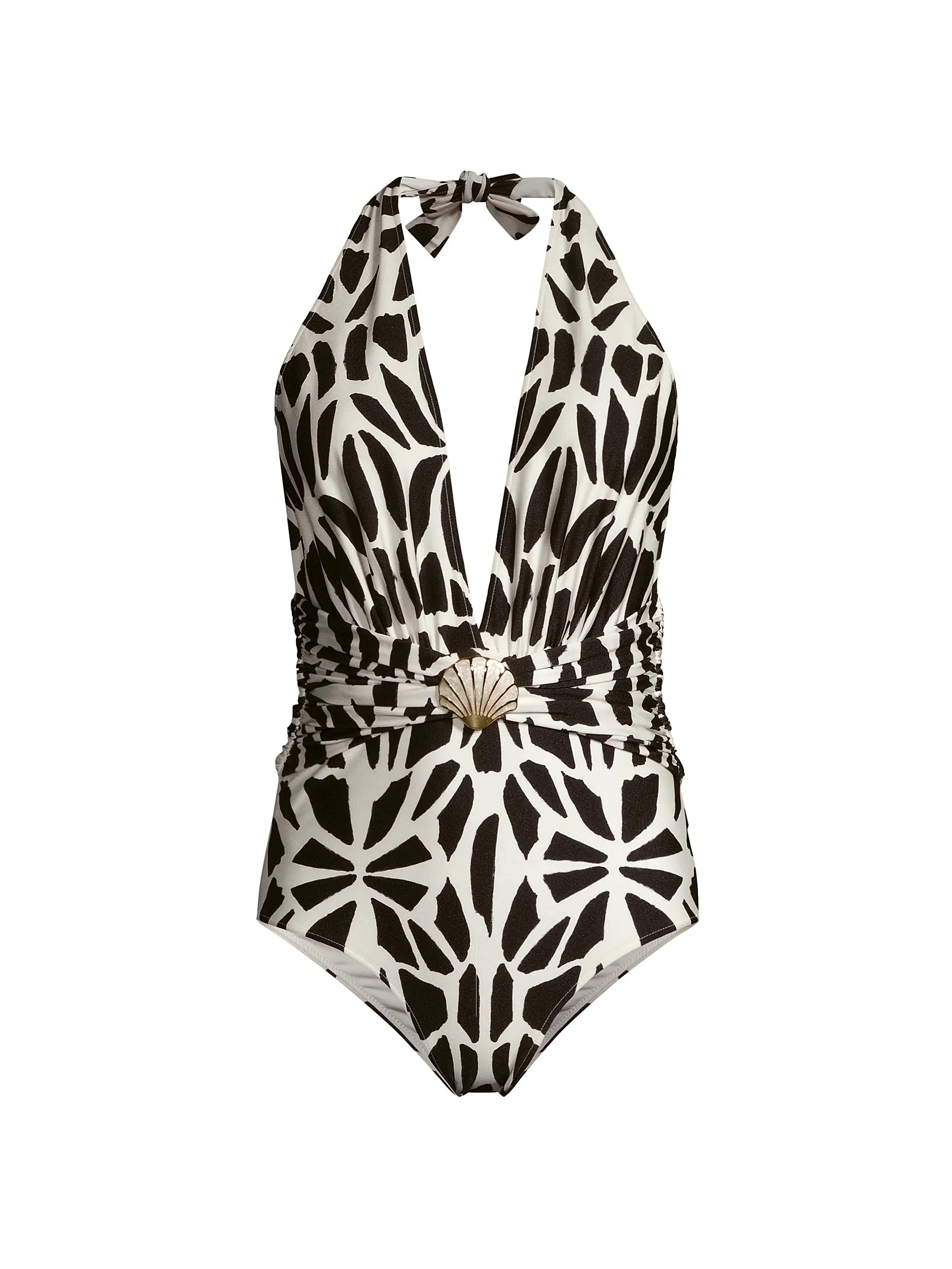 Geometric Plunge Halter One-Piece Swimsuit | Saks Fifth Avenue