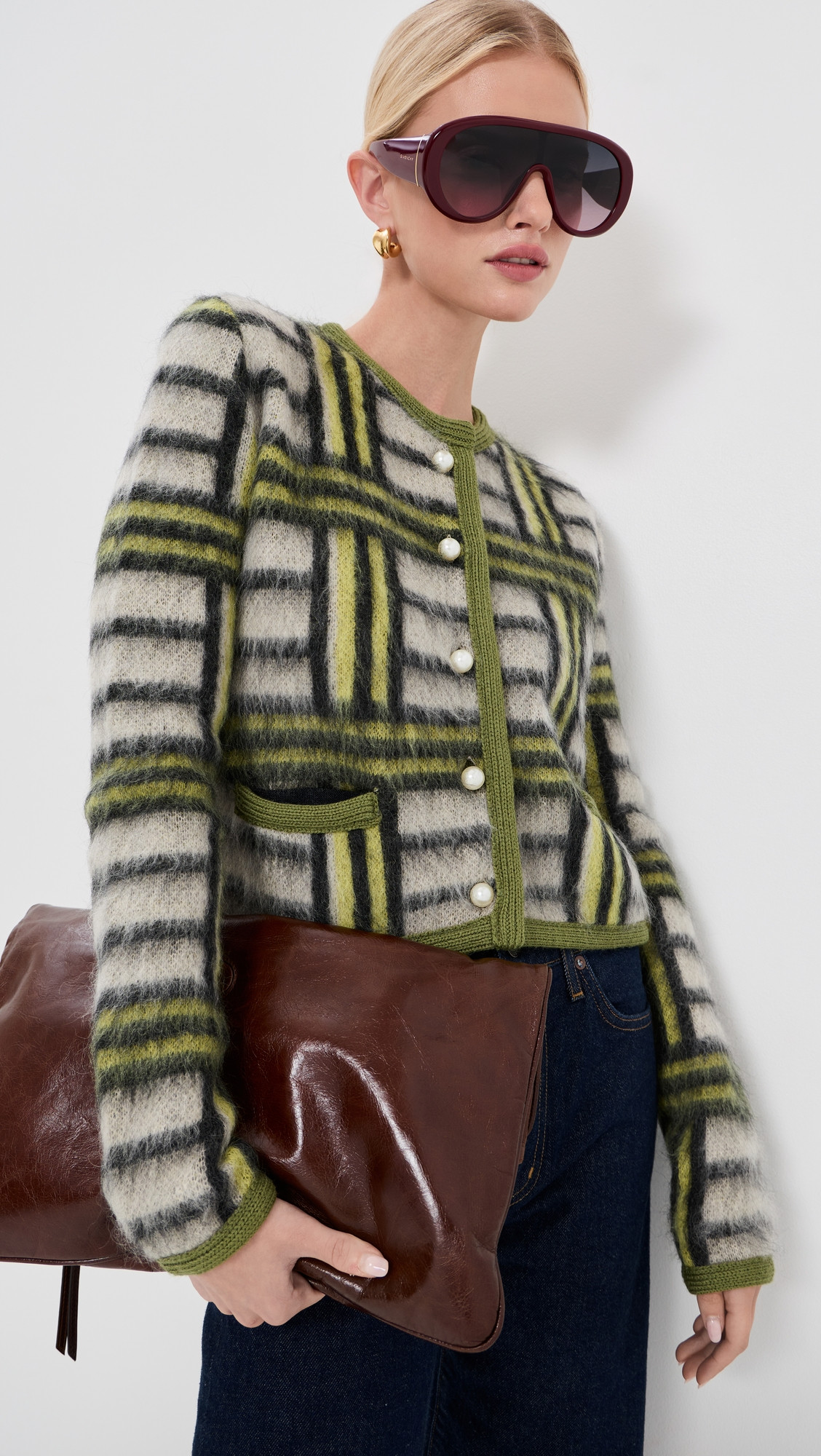 La DoubleJ Check Cardigan Multicolor Ecru/Lt Green/Black XS | Shopbop