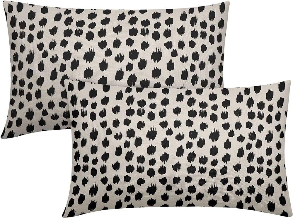Polka Dot Throw Pillow Covers 12x20 Set of 2 Black Cream Throw Pillows Boho Design Brush Strokes ... | Amazon (US)