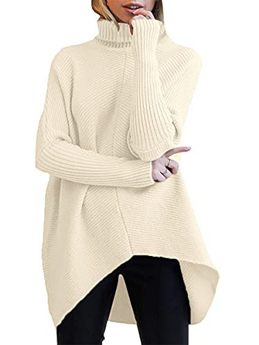 ANRABESS Women's Long Sleeve Turtle Neck Ribbed Knit Apricot Oversized Sweater Pullover | Amazon (US)