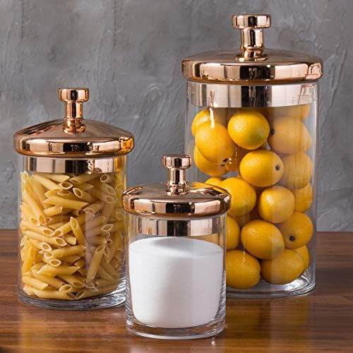 MyGift Clear Glass & Copper-Tone Kitchen & Bath Storage Containers, Set of 3 | Amazon (US)