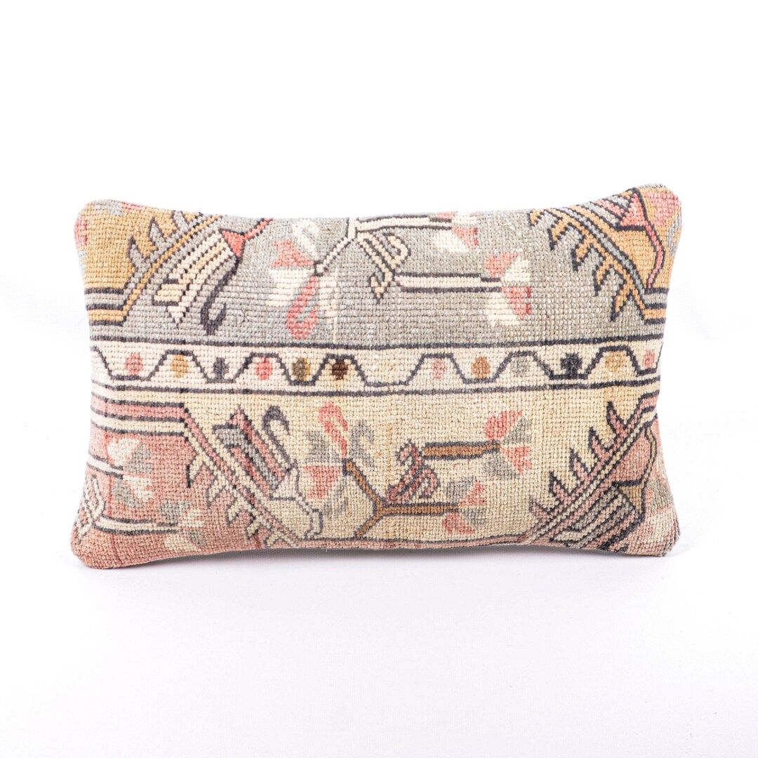 Kilim Pillow, Turkish Carpet Pillow, Decorative Pillow, Bohemian Kilim Pillow, 12x20 Pillow Cover... | Etsy (US)