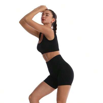 Workout Sets For Women Two Piece Sets For Women Summer Seamless Ribbed High Waist Leggings With Sports Bra Gym Sets | SHEIN