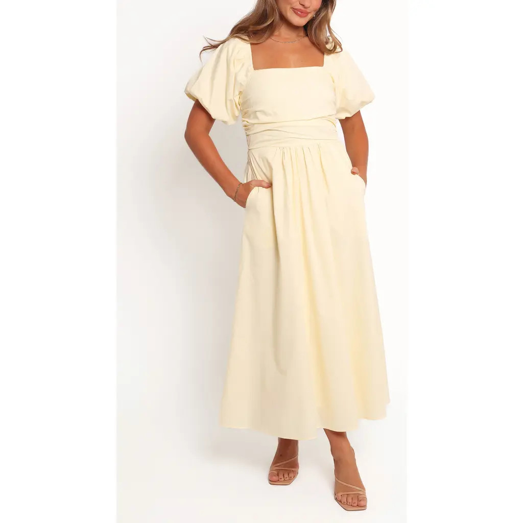 Petal & Pup Clo Puff Sleeve Midi Dress in Yellow at Nordstrom, Size Medium | Nordstrom