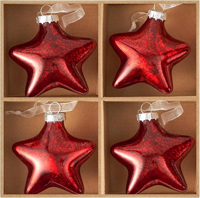 DN DECONATION Mercury Glass Star Ornaments Assorted, Christmas Ball Ornaments, Hanging Christmas ... | Amazon (US)