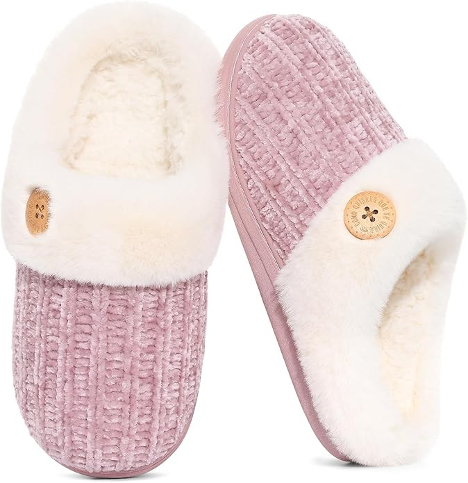 Evshine Warm Knit House Slippers for Women Comfy Wool-Like Lined Chenille Slippers with Memory Fo... | Amazon (US)