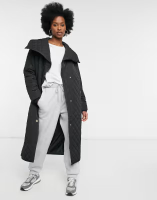 River Island fallaway quilted coat in black | ASOS | ASOS (Global)