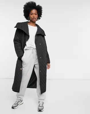 River Island fallaway quilted coat in black | ASOS (Global)