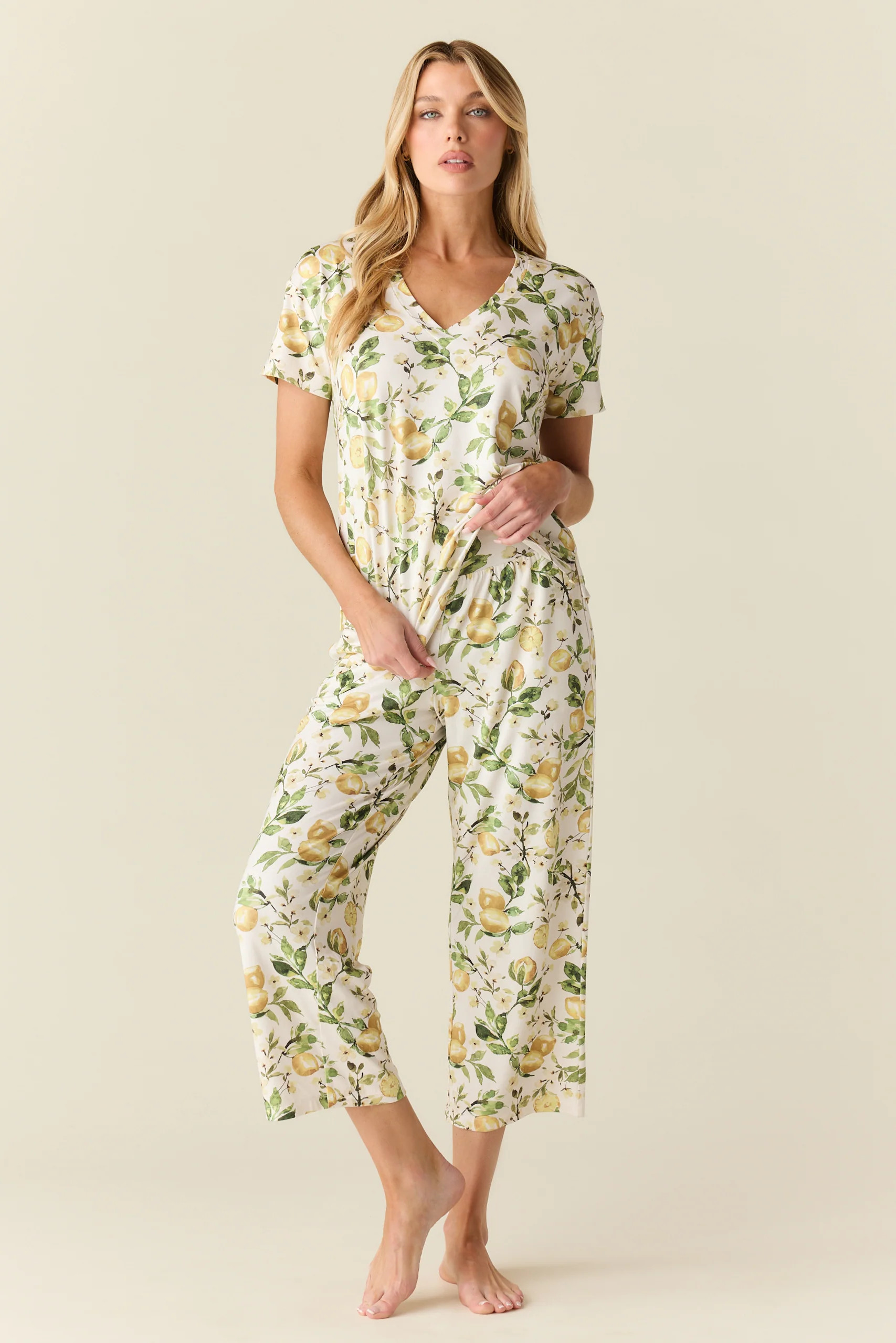 Alyssa Cloud Jersey PJ Set in Lemon Verbena | MASONgrey
