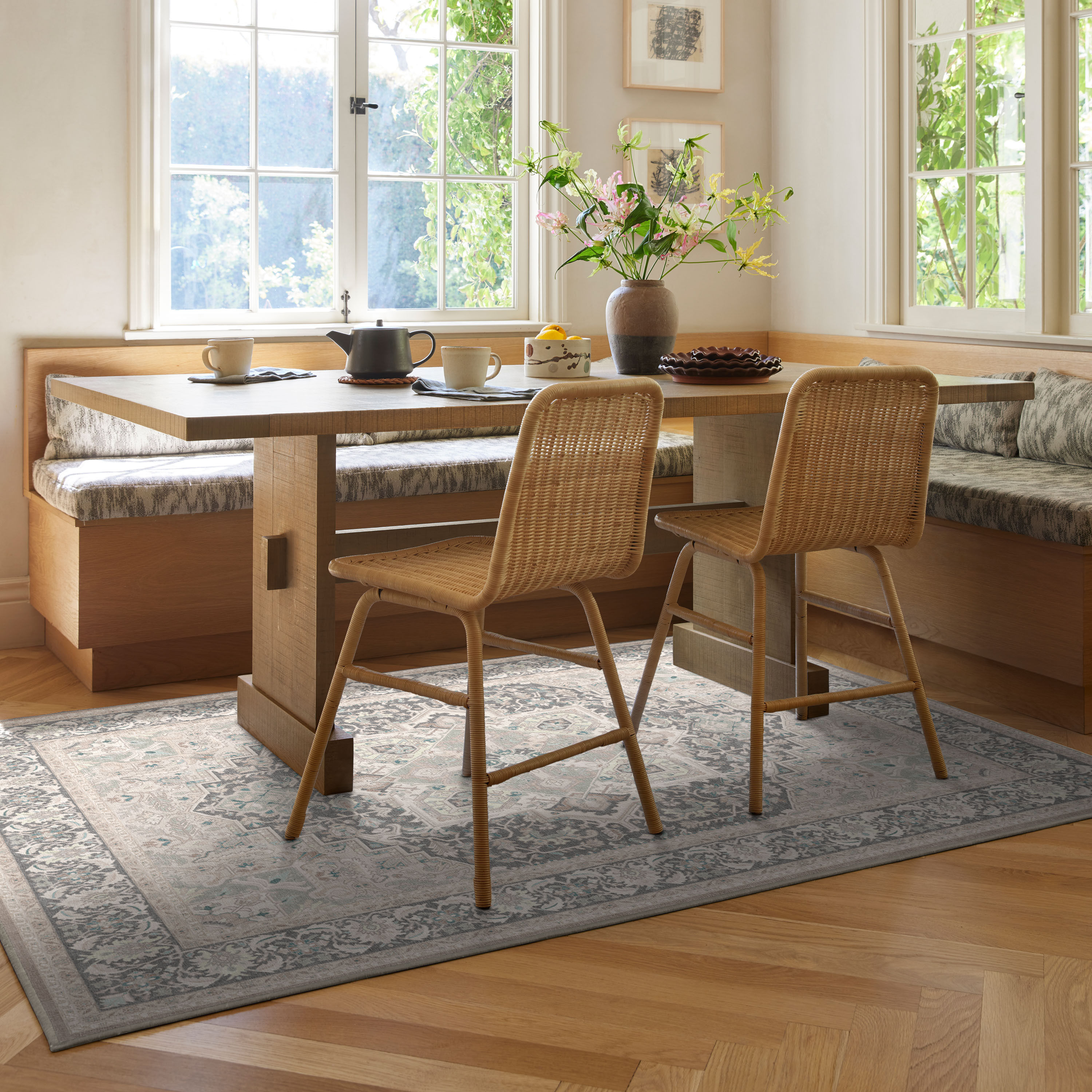 Ruggable Hendesi Heriz 5 x 7 (ft) Flatweave Abalone Rectangular Indoor Medallion Persian Machine washable Pet Friendly Area rug 2 in Blue | Lowe's