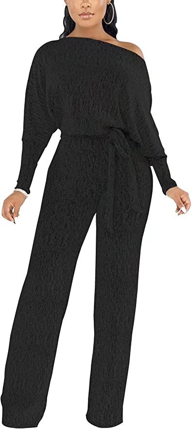 Amazon.com: ZonJie Black Sexy Sparkly Sequin Jumpsuits for Women Elegant Plus Size Clubwear Off S... | Amazon (US)