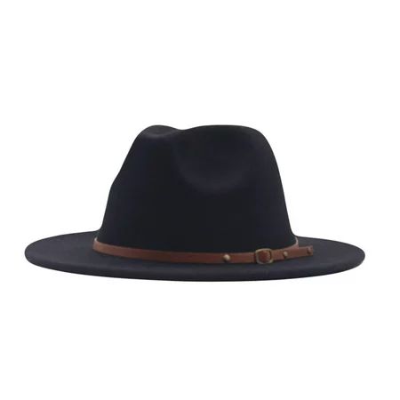 Follure Womens Classic Wide Floppy Panama Hat Belt Buckle Wool Fedora Hat - Black | Walmart (US)