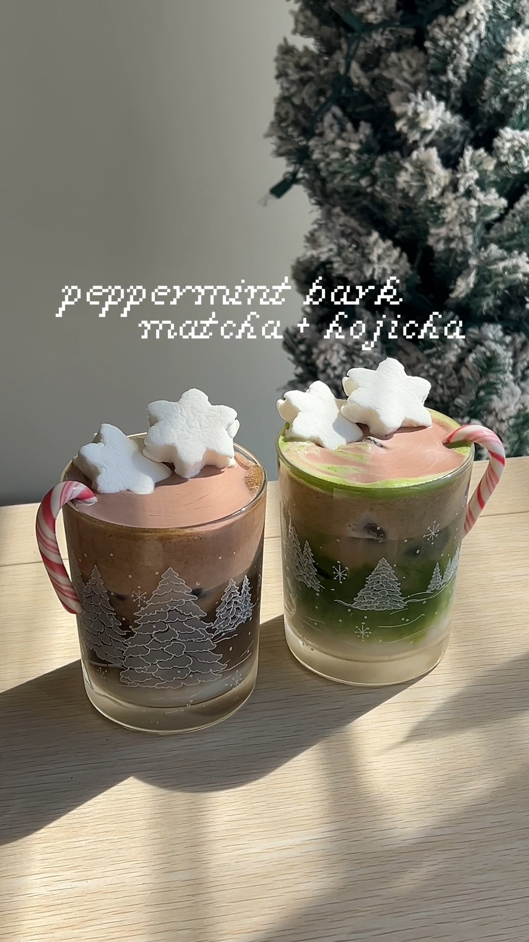 peppermint bark matcha and hojicha lattes 🪵

#LTKHoliday #LTKfoodie