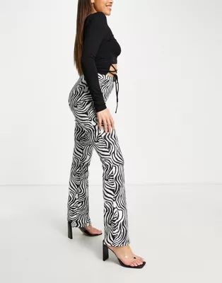ASOS DESIGN jersey 00s kickflare suit trousers in zebra print | ASOS (Global)
