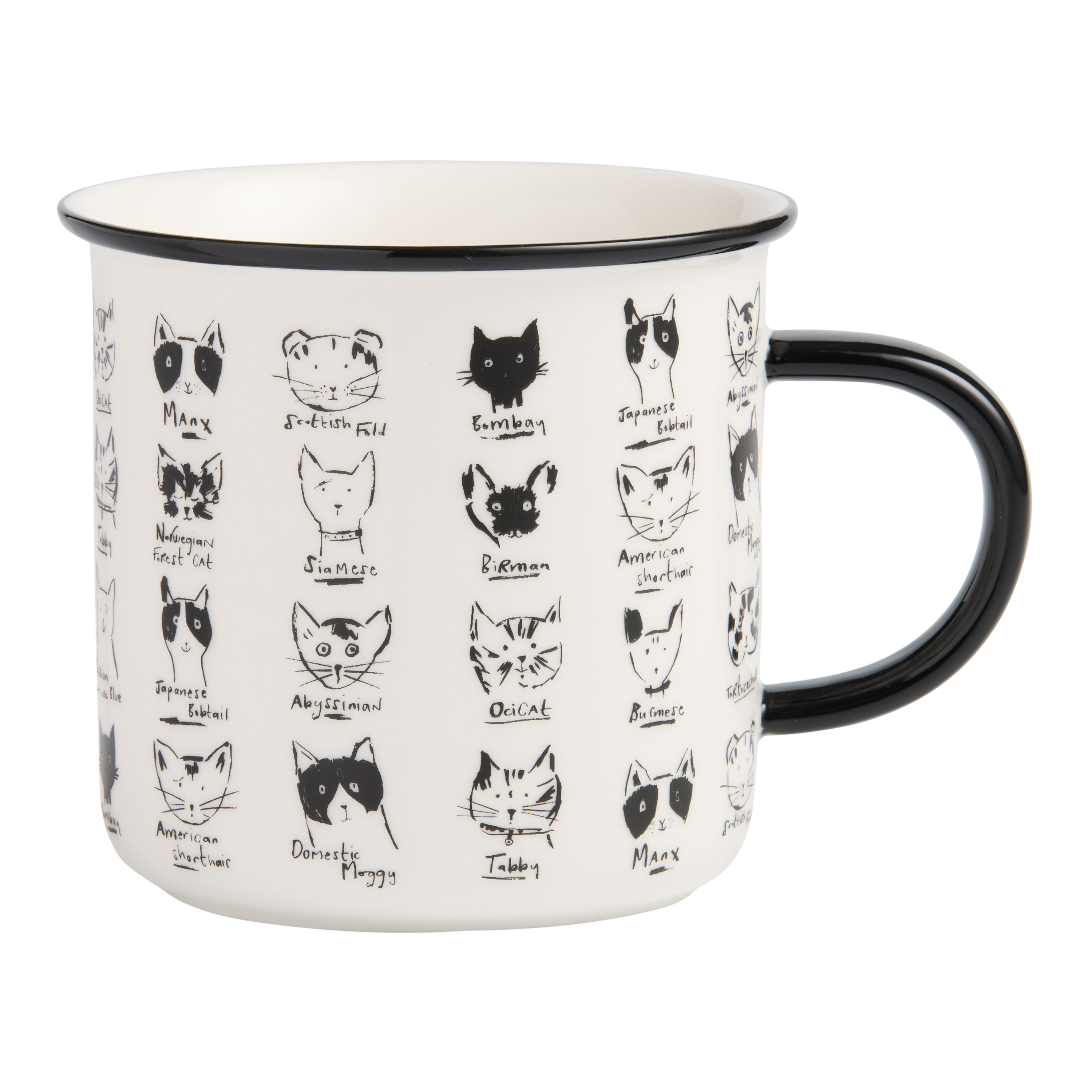 Black and White Illustrated Cat Ceramic Mug | World Market
